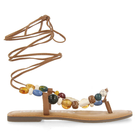 SANDALIAS DE PIEL CON DETALLE DE CUENTAS MULTICOLOR PARA MUJER CHALLEX  