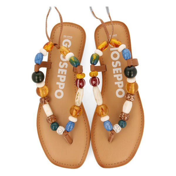 Sandalias de piel con detalle de cuentas multicolor para mujer challex  