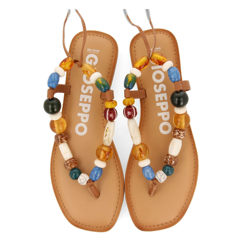 Sandalias de piel con detalle de cuentas multicolor para mujer challex  