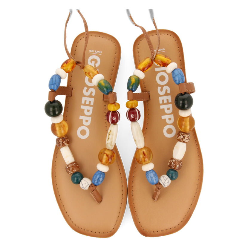 Sandalias de piel con detalle de cuentas multicolor para mujer challex  