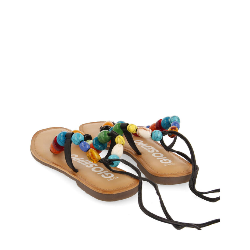 Sandalias negras de piel con detalle de cuentas multicolor para mujer challex  