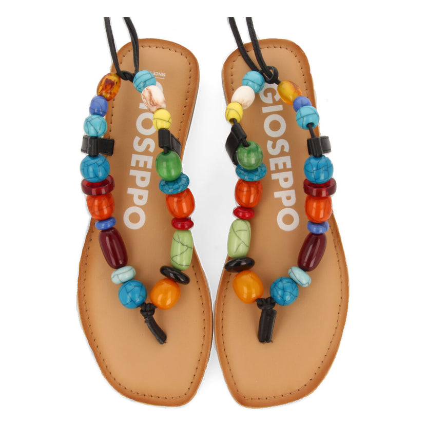 Sandalias negras de piel con detalle de cuentas multicolor para mujer challex  