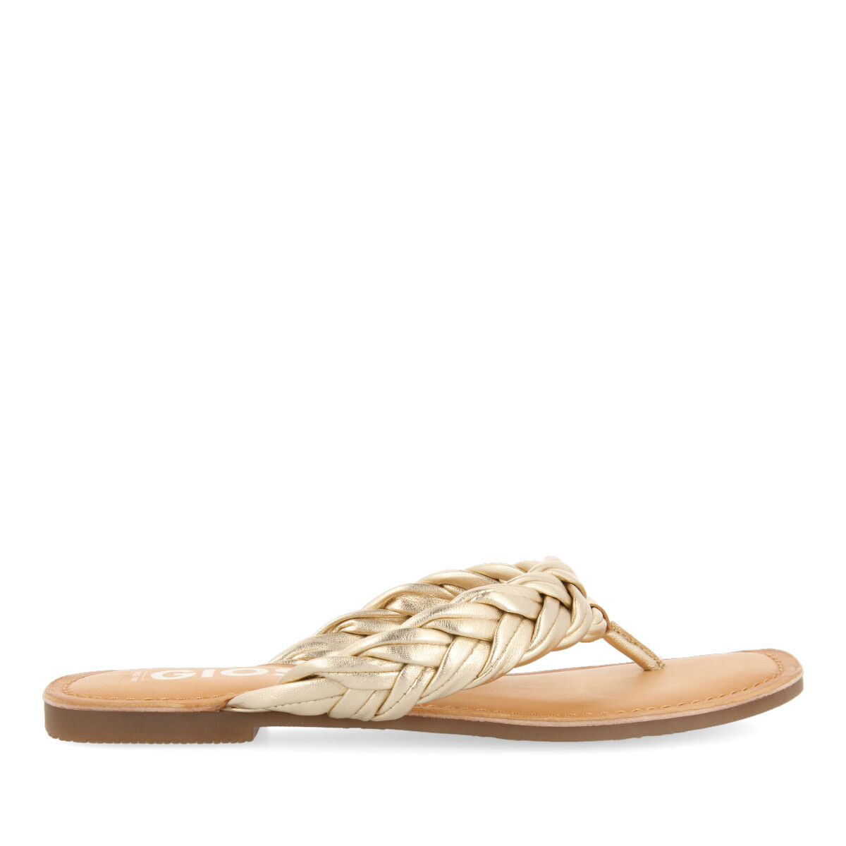 Sandalias planas trenzadas color dorado para mujer bicas 