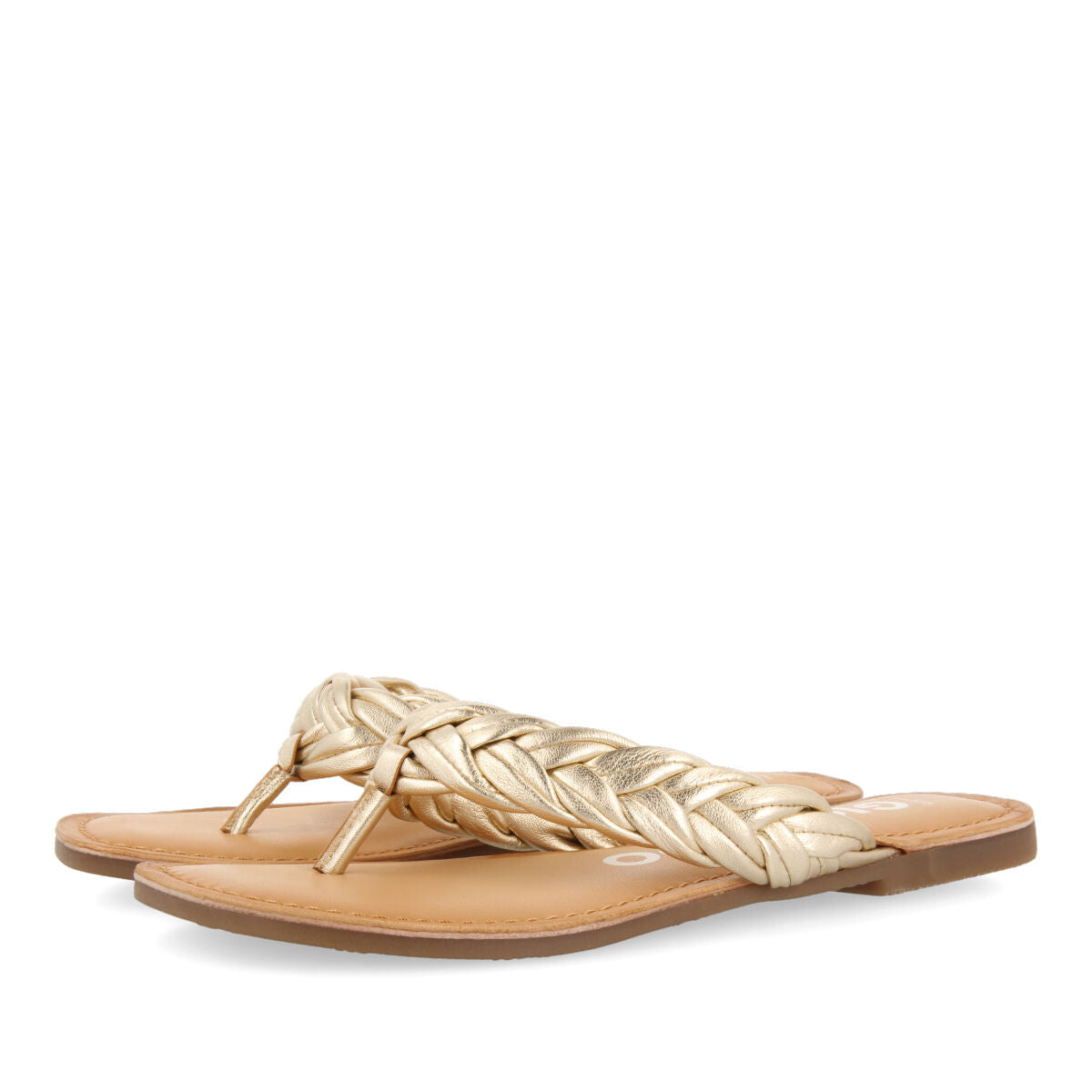 Sandalias planas trenzadas color dorado para mujer bicas 