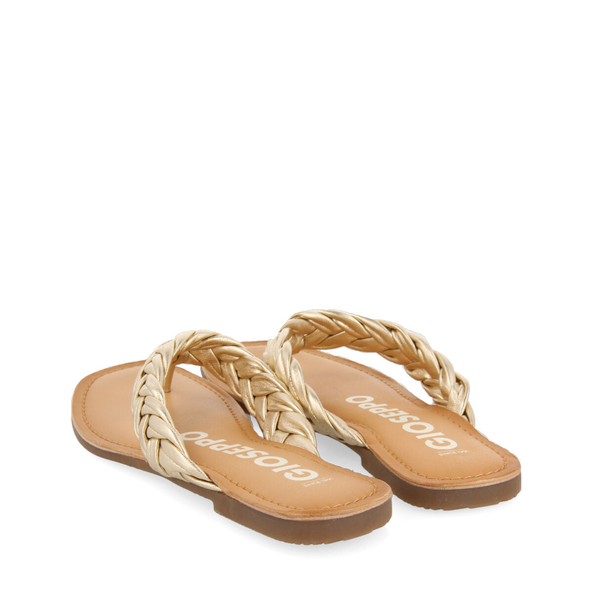 Sandalias planas trenzadas color dorado para mujer bicas 