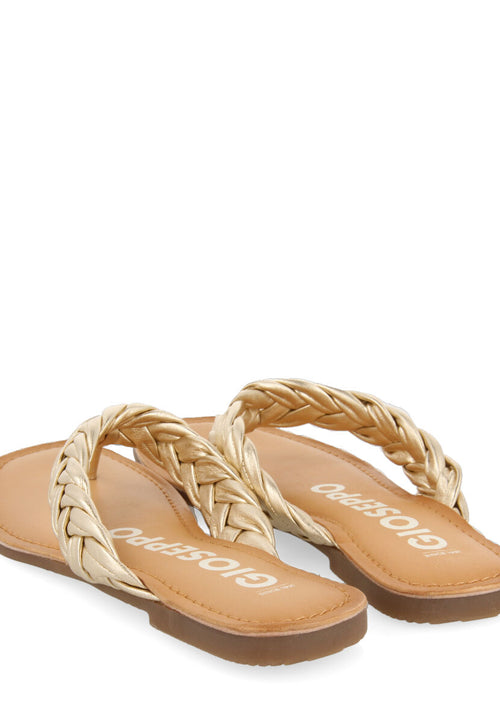 Sandalias planas trenzadas color dorado para mujer bicas 