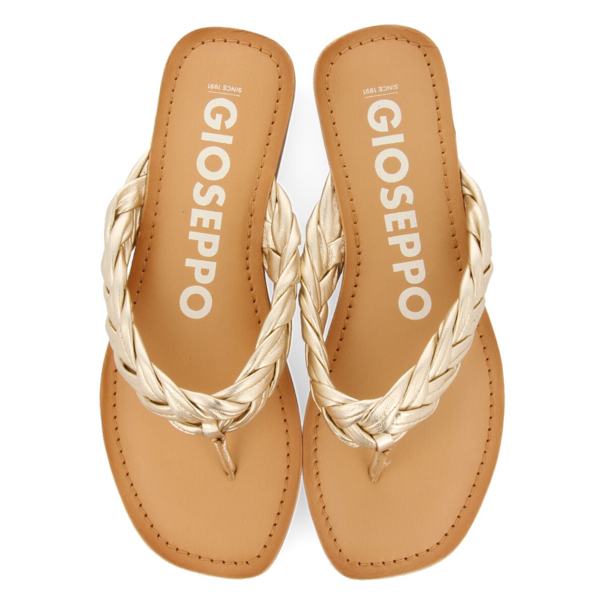Sandalias planas trenzadas color dorado para mujer bicas 