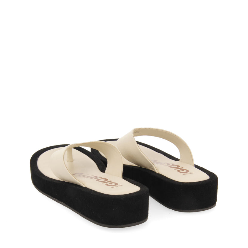 Sandalias de piso grueso con tira color off-white para mujer domats 
