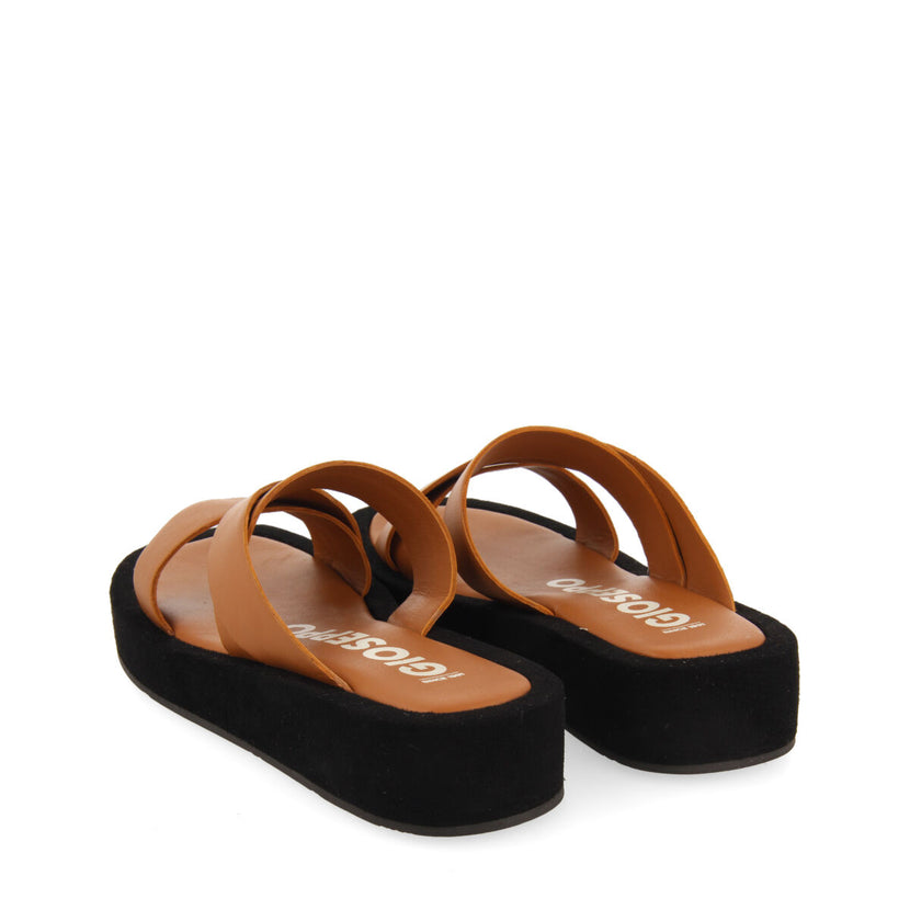 Sandalias de piso grueso de tiras color cuero para mujer ISSOU