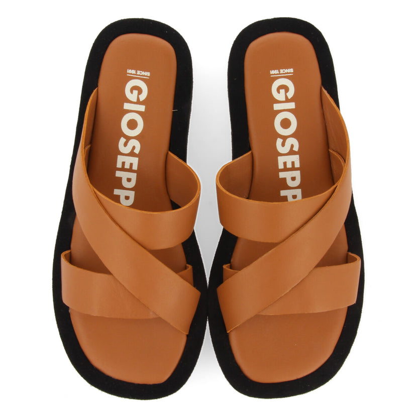 Sandalias de piso grueso de tiras color cuero para mujer ISSOU