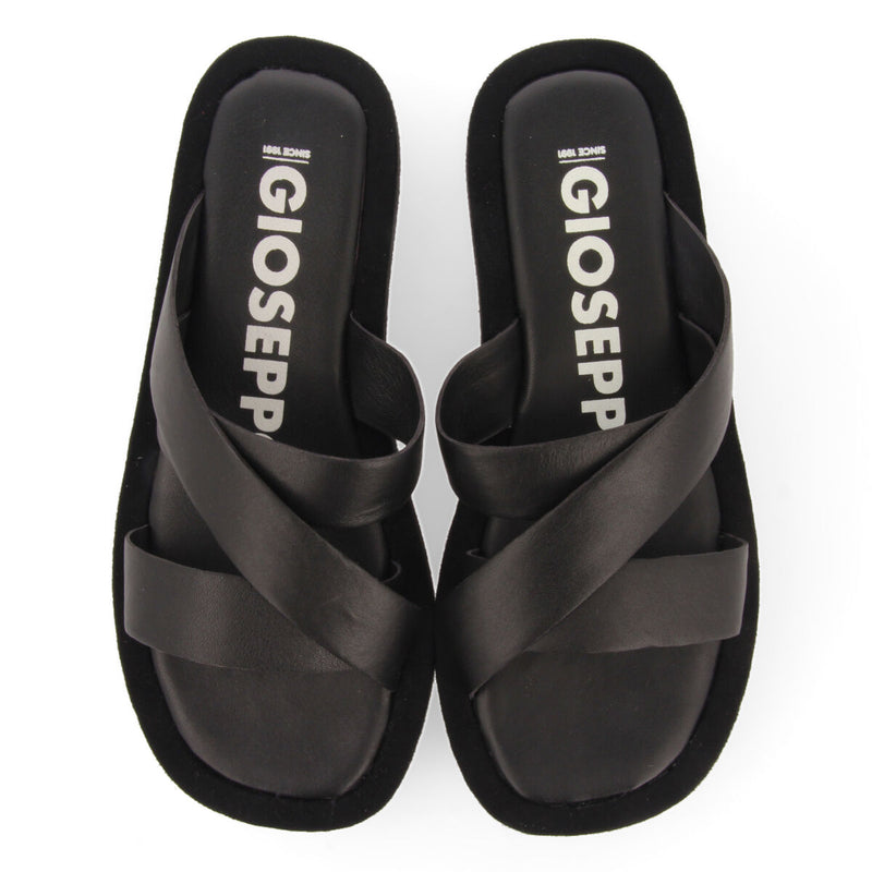 Sandalias de piso grueso de tiras color negro para mujer Issou 