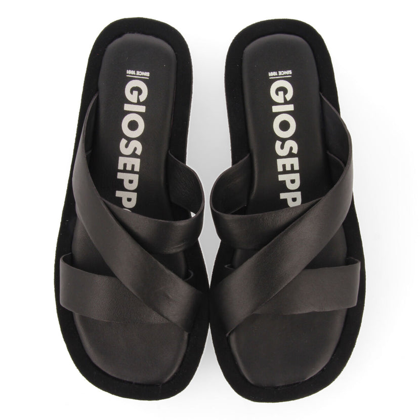 Sandalias de piso grueso de tiras color negro para mujer Issou 