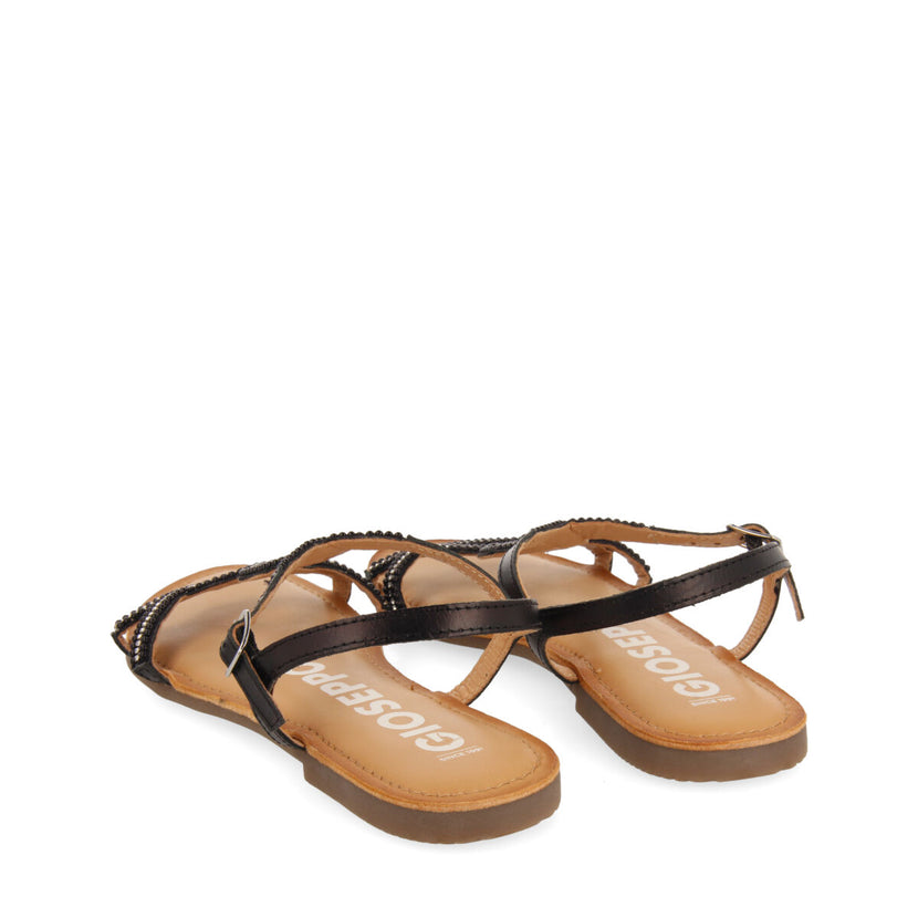 Sandalias planas negras con tiras y adornos para mujer corlier