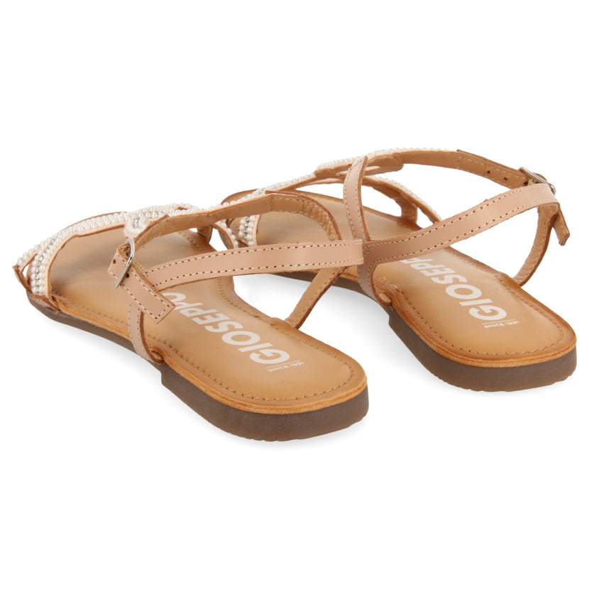 Sandalias planas nude con tiras y adornos para mujer corlier