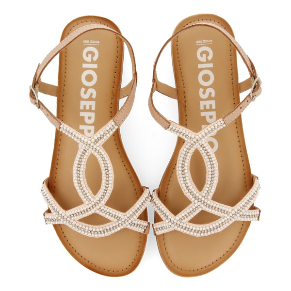 Sandalias planas nude con tiras y adornos para mujer corlier