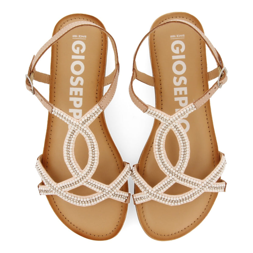 Sandalias planas nude con tiras y adornos para mujer corlier