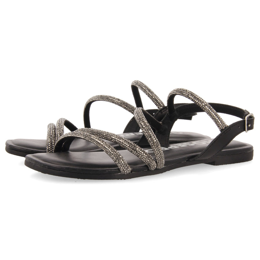 Sandalias negras con tiras con cristales para mujer jeceaba 