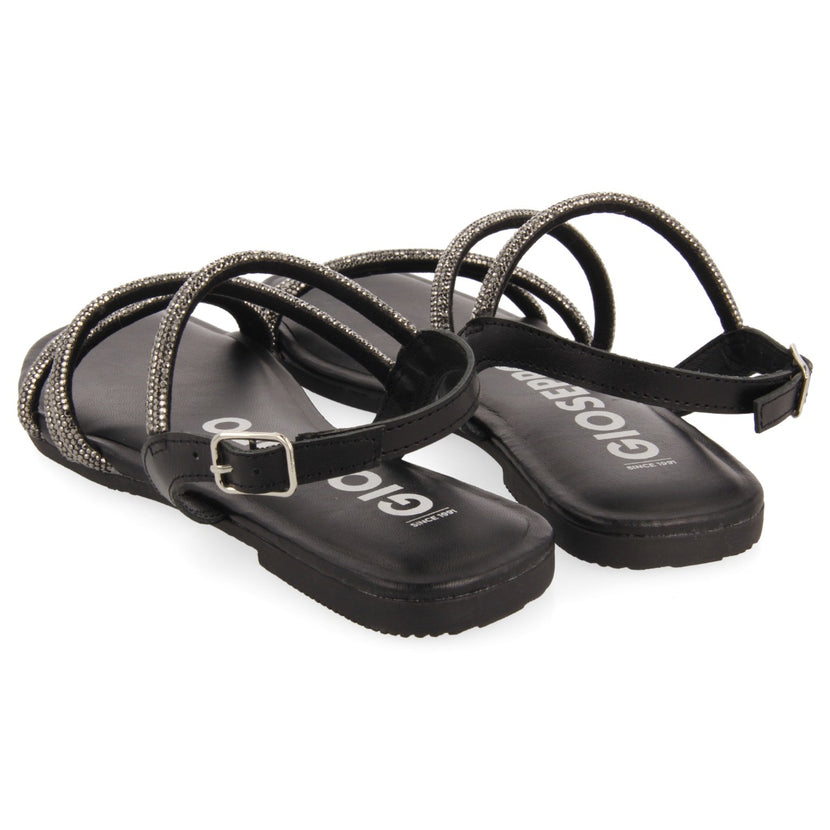 Sandalias negras con tiras con cristales para mujer jeceaba 