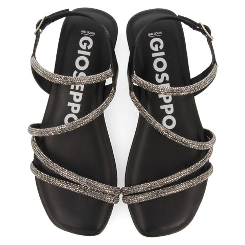 SANDALIAS NEGRAS CON TIRAS CON CRISTALES PARA MUJER JECEABA 