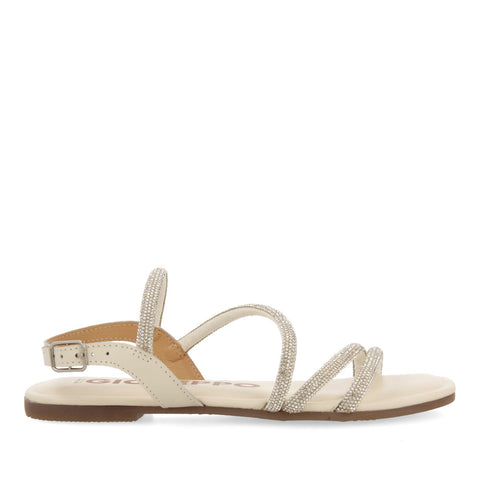 SANDALIAS OFF-WHITE CON TIRAS CON CRISTALES PARA MUJER JECEABA 