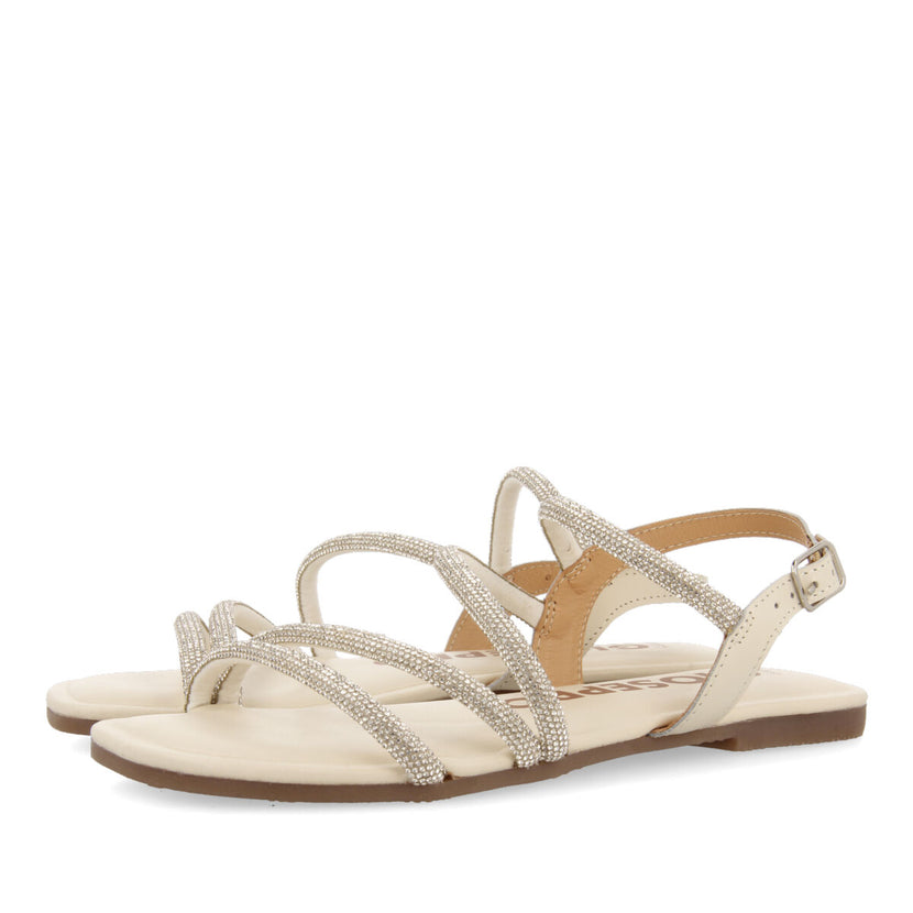 Sandalias off-white con tiras con cristales para mujer jeceaba 
