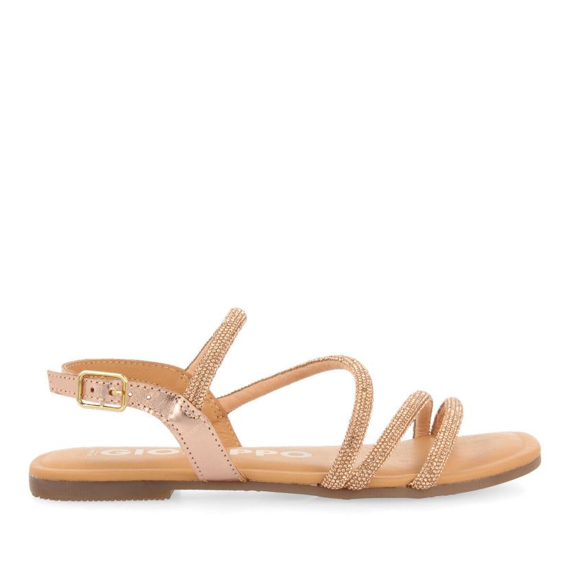 Sandalias oro rosado con tiras con cristales para mujer jeceaba 