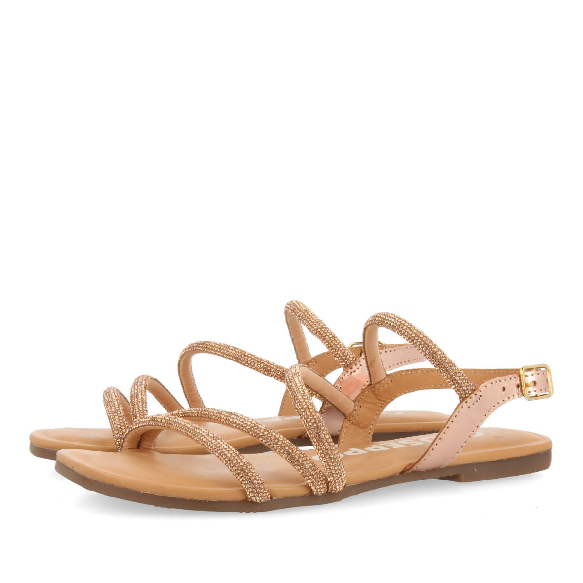 Jeceaba women's rose gold sandals with crystal straps