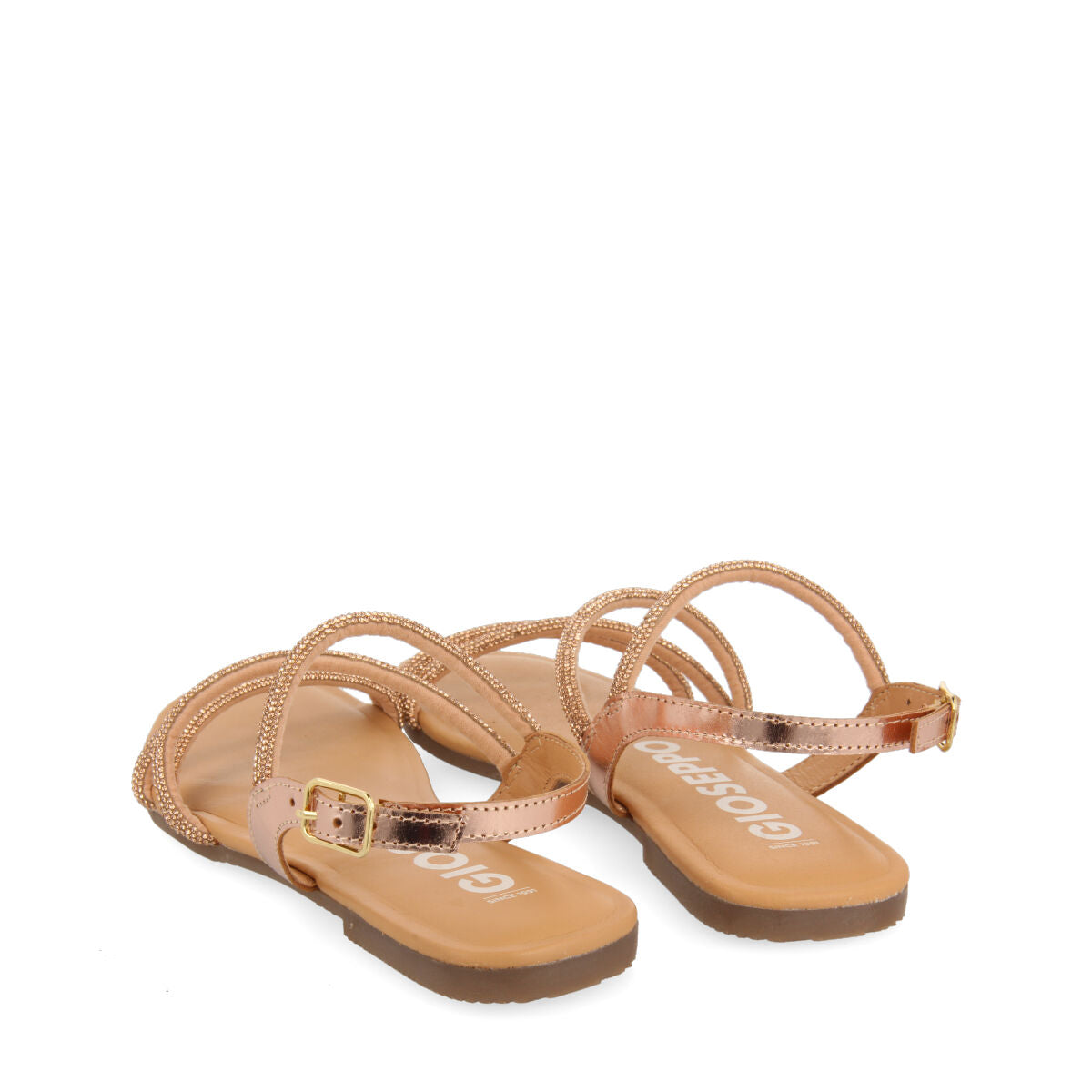 Jeceaba women's rose gold sandals with crystal straps