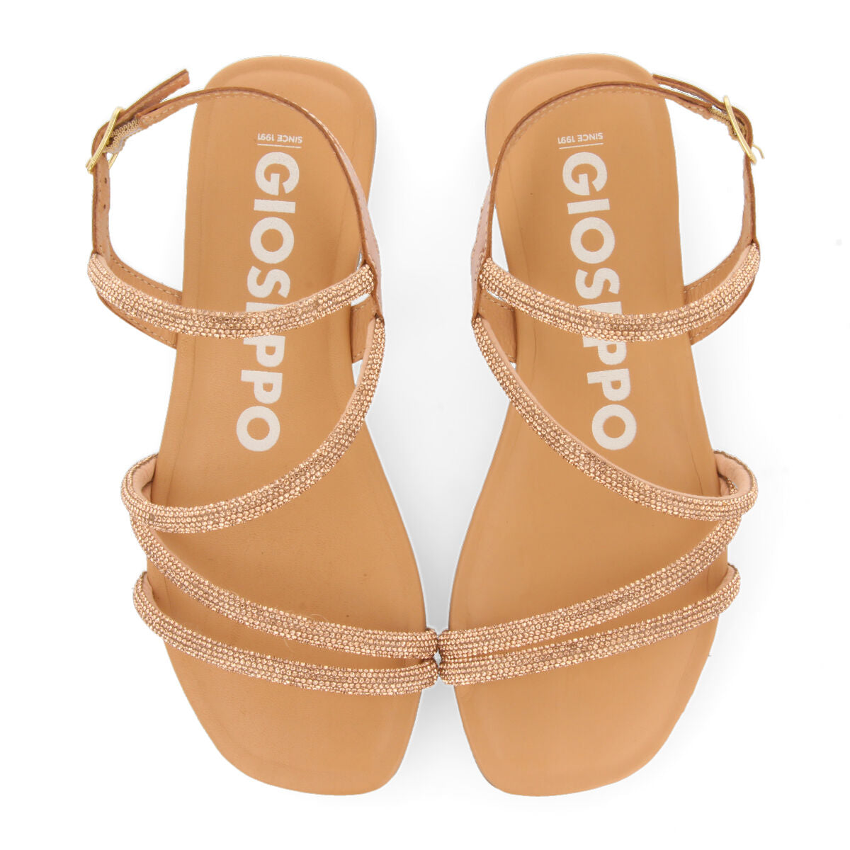 Jeceaba women's rose gold sandals with crystal straps