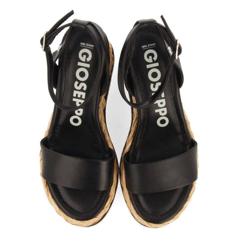 Sandalias color negro con cuña y detalle trenzado para mujer arniquet 
