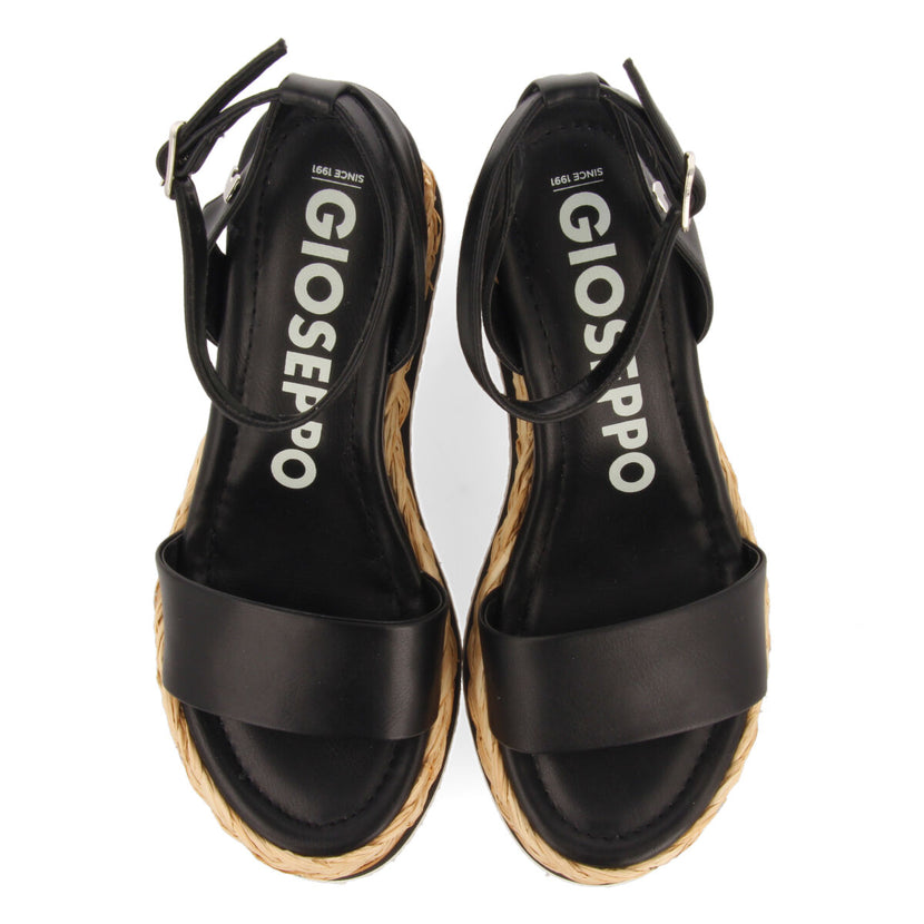 Sandalias color negro con cuña y detalle trenzado para mujer arniquet 