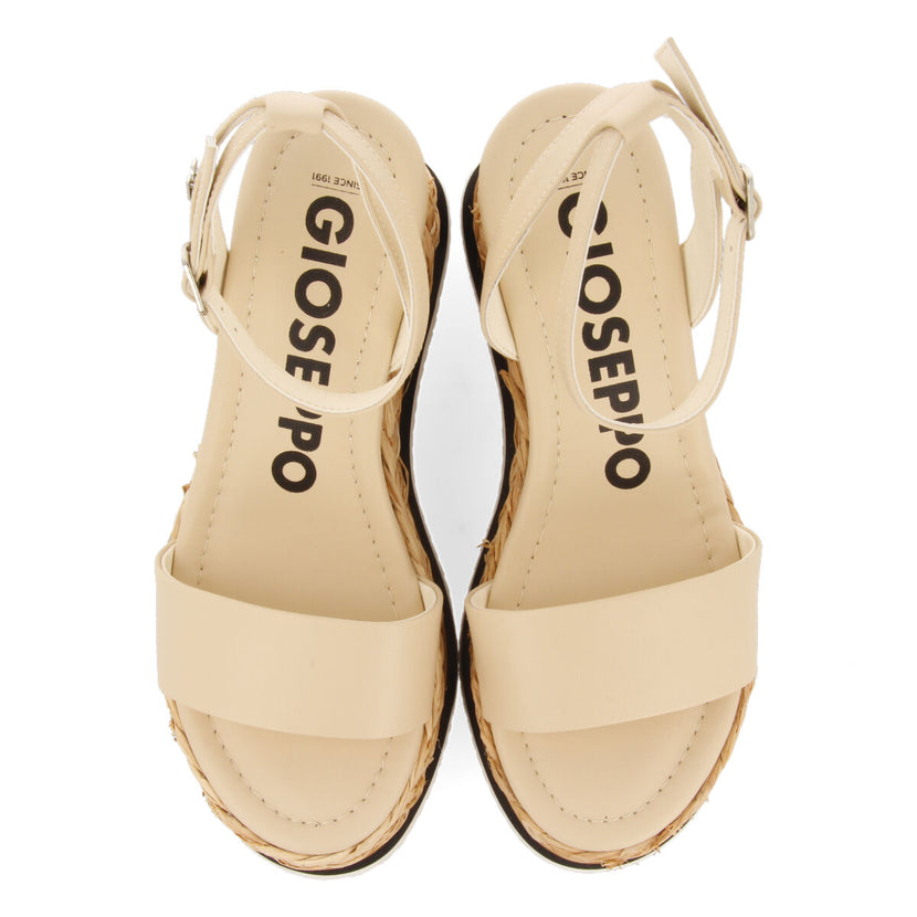 Sandalias color off-white con cuña y detalle trenzado para mujer arniquet 