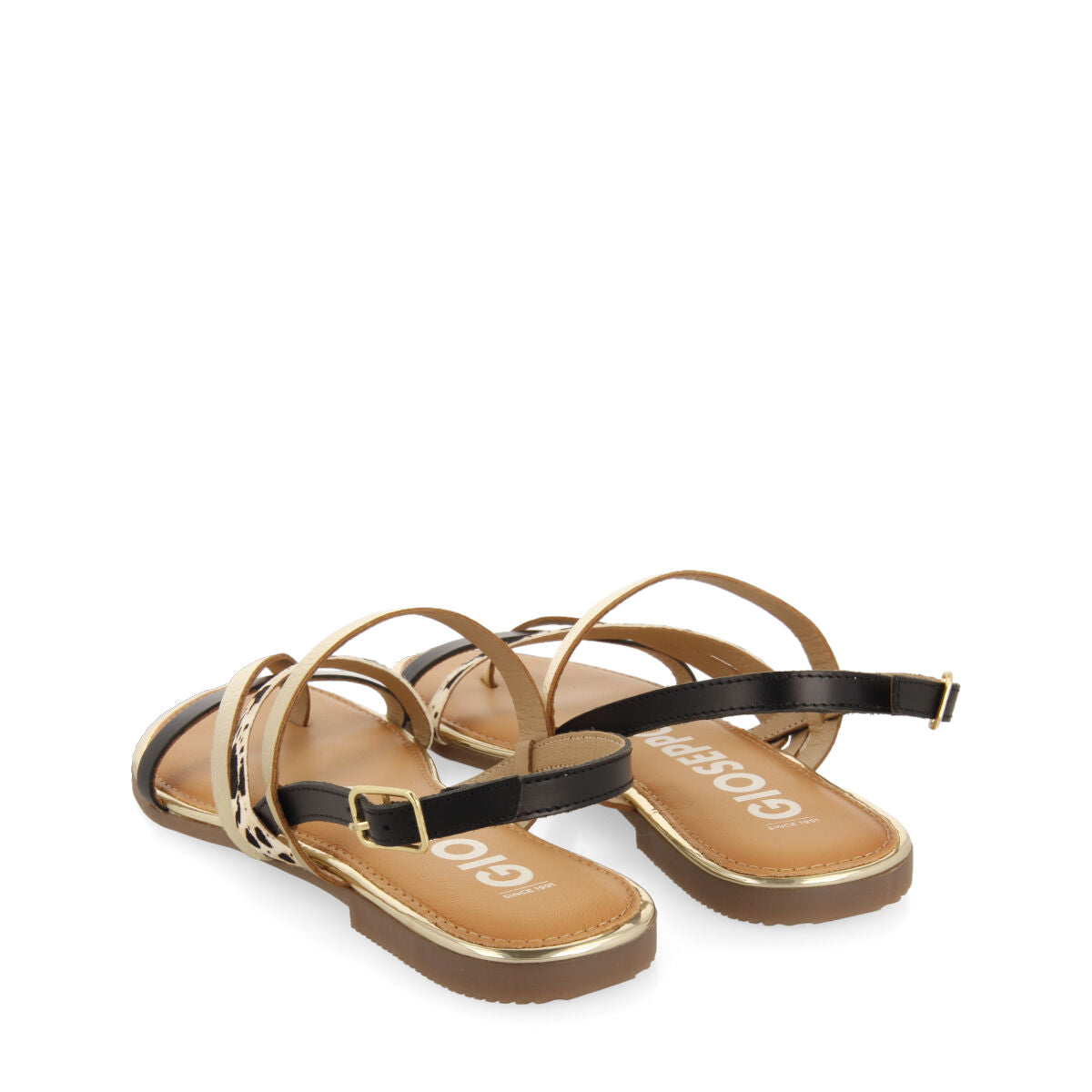 Sandalias con tiras en color dorado y estampado de vaca para mujer aracu