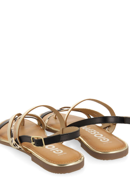 Sandalias con tiras en color dorado y estampado de vaca para mujer aracu
