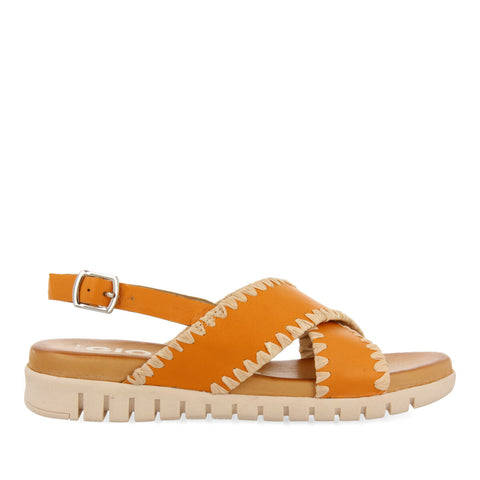 SANDALIAS NARANJA CON PESPUNTES PARA MUJER BOHOL