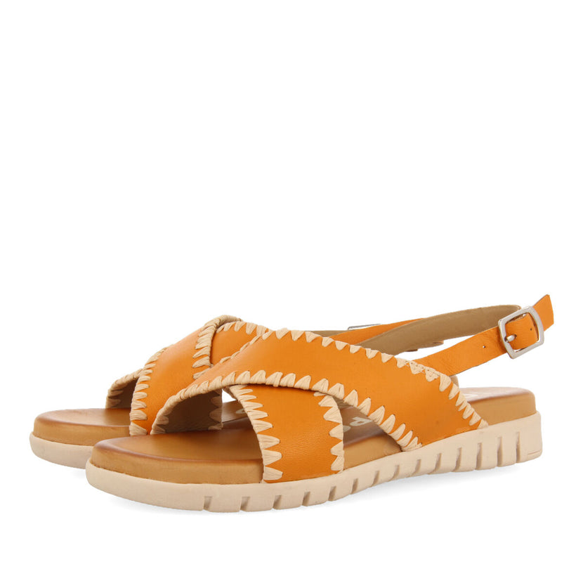 Sandalias naranja con pespuntes para mujer bohol