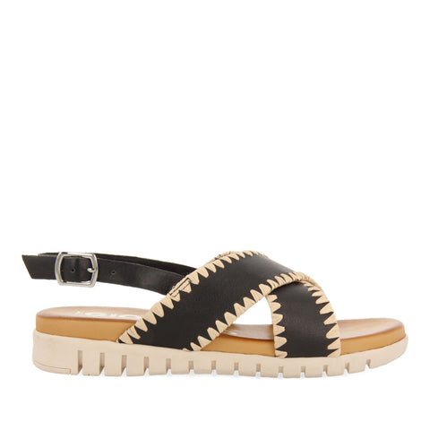 SANDALIAS NEGRAS CON PESPUNTES PARA MUJER BOHOL