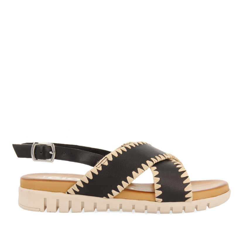 Sandalias negras con pespuntes para mujer bohol