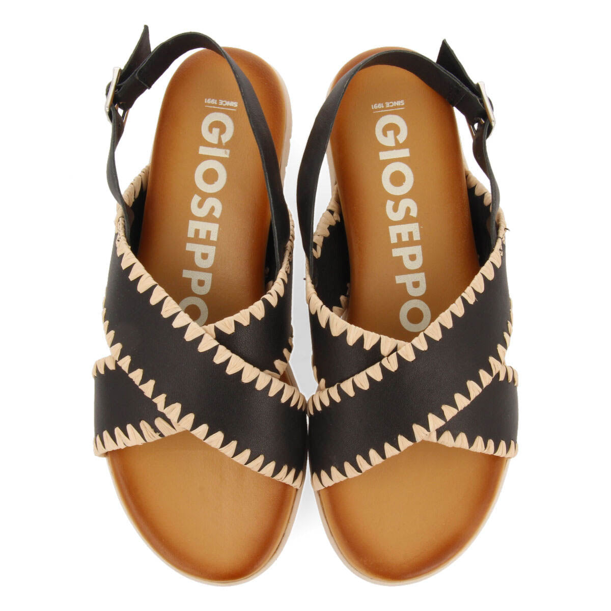 Bohol women's black sandals with topstitching