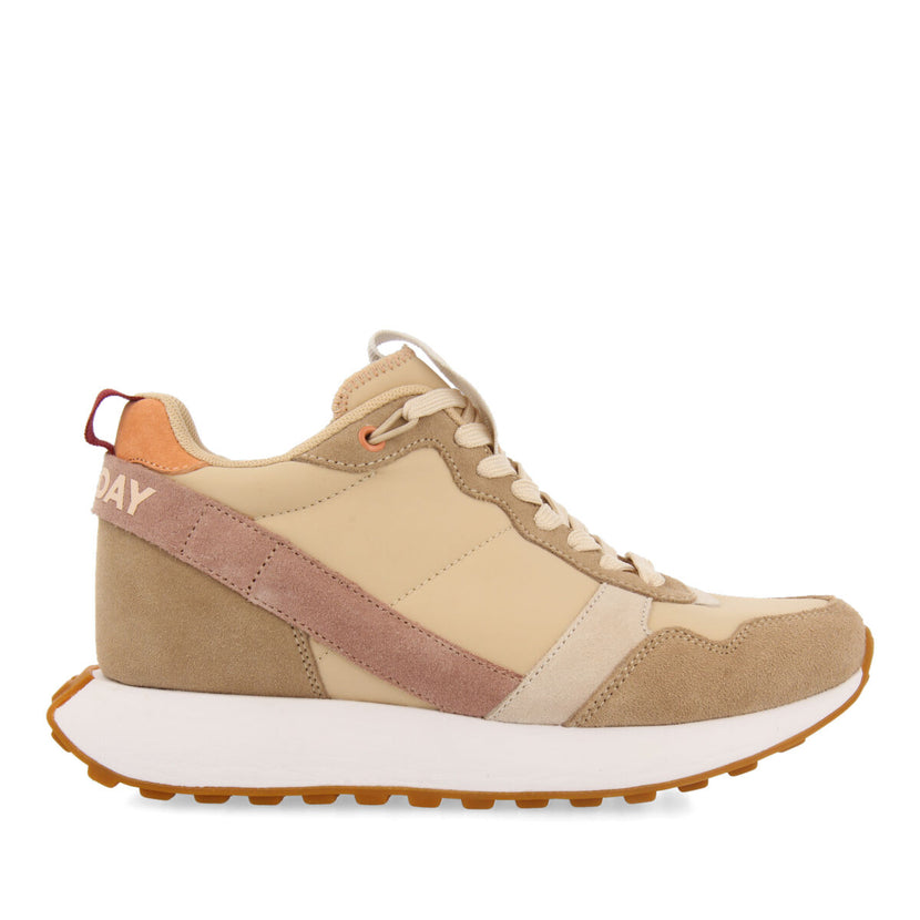 Sneakers beige d’ispirazione retrò con zeppa interna per donna aracai