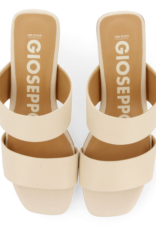 Sandalias off-white con doble tira y tacón para mujer butteaux  