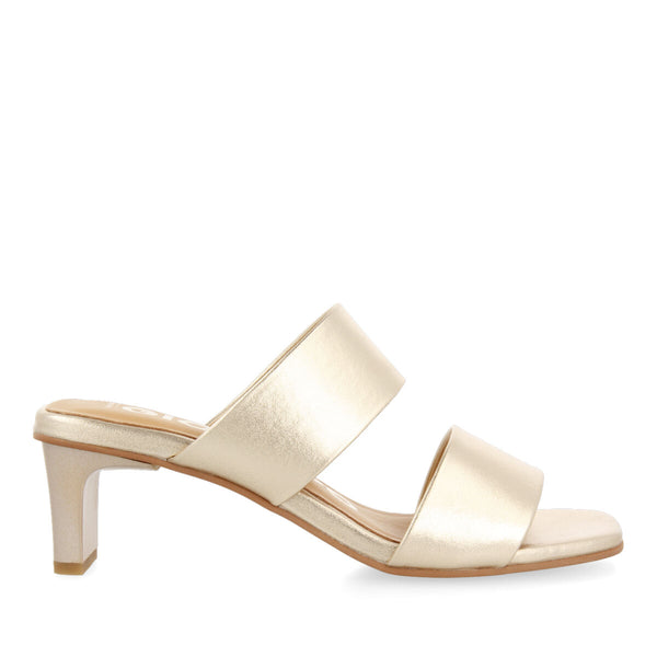 Sandalias doradas con doble tira y tacón para mujer butteaux  
