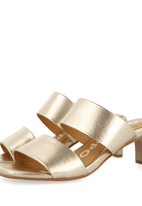 Sandalias doradas con doble tira y tacón para mujer butteaux  