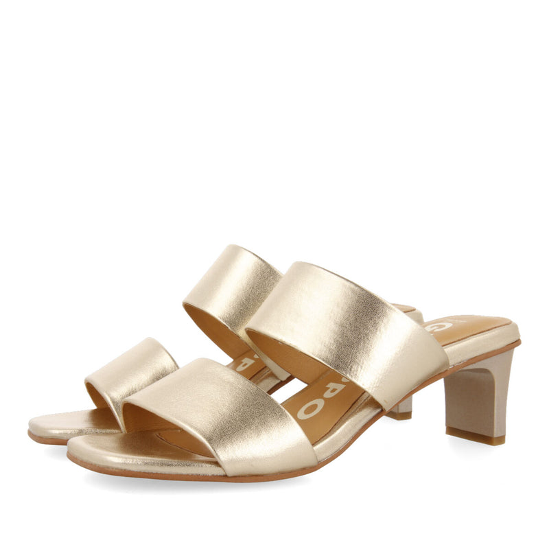 Sandalias doradas con doble tira y tacón para mujer butteaux  