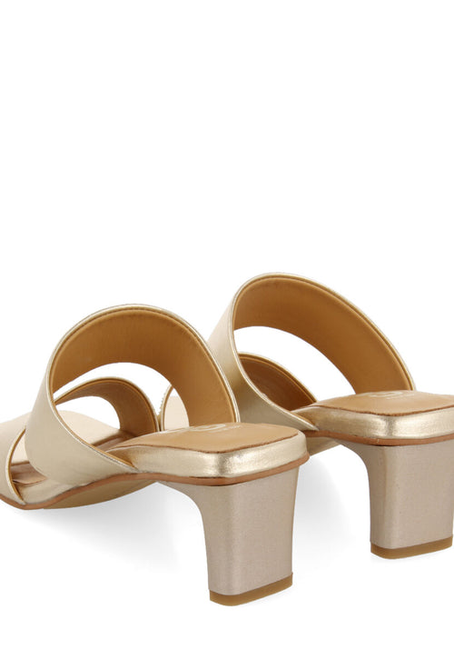 Sandalias doradas con doble tira y tacón para mujer butteaux  