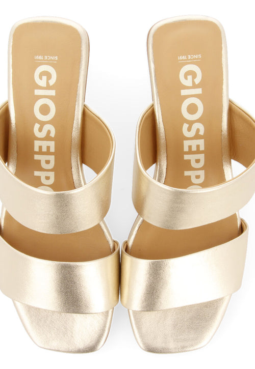 Sandalias doradas con doble tira y tacón para mujer butteaux  