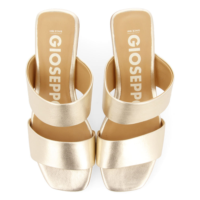 Butteaux women's gold sandals with heels and double straps