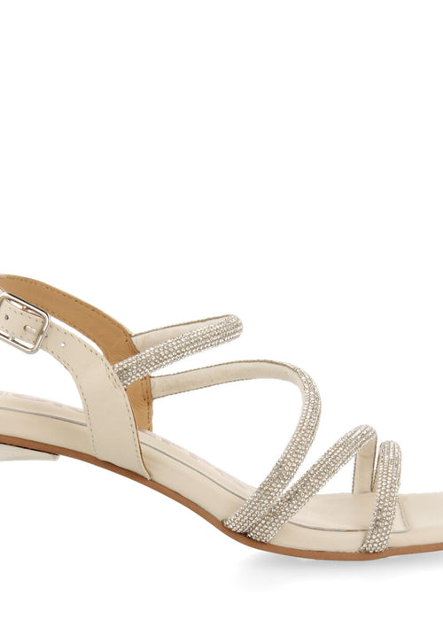 Sandalias plateadas de piel con tiras de strass y tacón para mujer arapua 