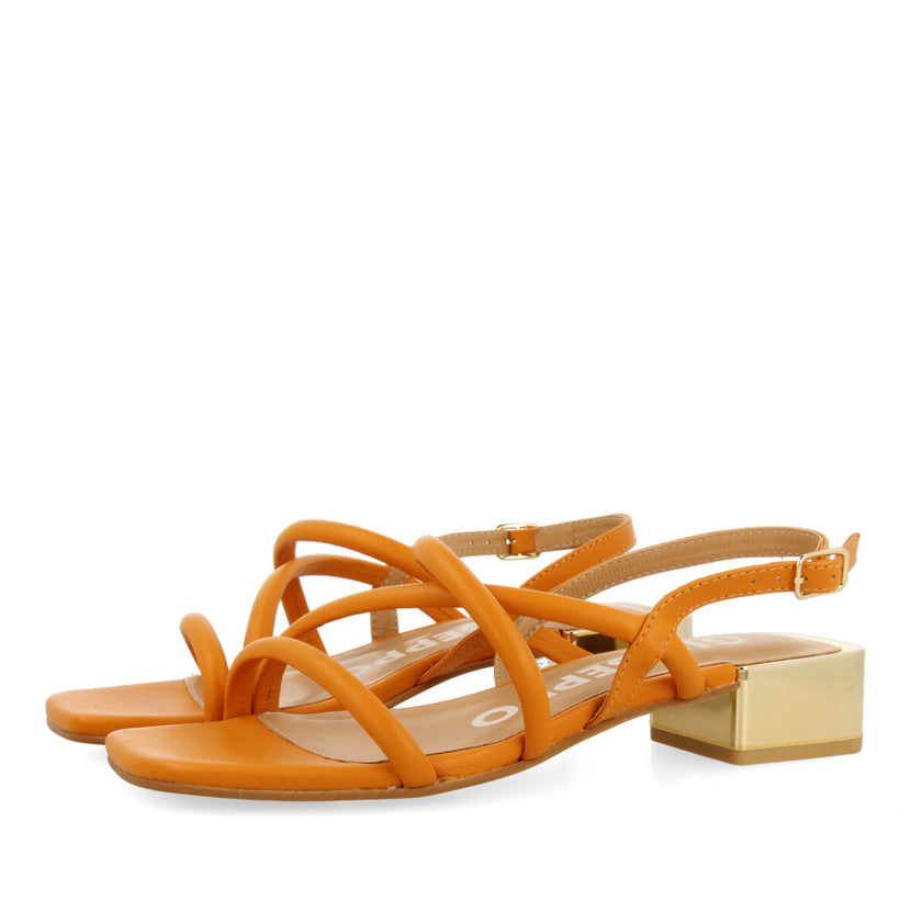 Caloocan women's orange leather sandals with metallic heels