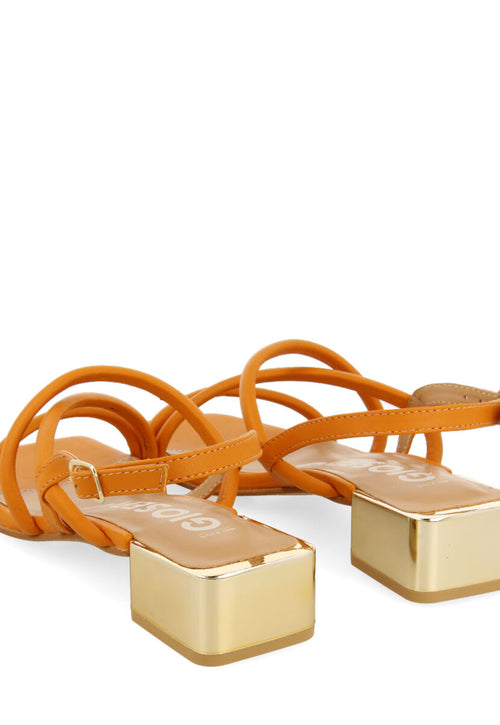 Sandalias naranjas de piel con tacón metalizado para mujer caloocan 